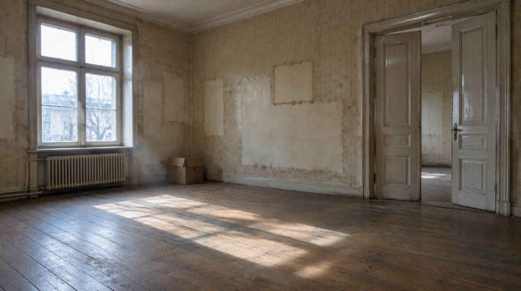 Leergeräumte Altbauwohnung nach einer Haushaltsauflösung in Berlin